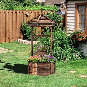 Fontaine à souhaits rustique en bois pour jardin avec seau suspendu réglable - Product Image 2