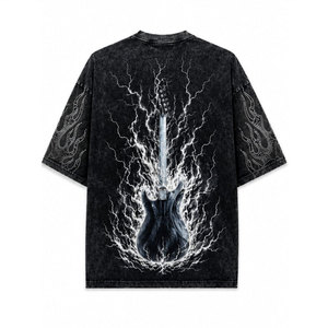 T-shirt à manches courtes pour homme, imprimé éclair, col rond, coupe oversize, style streetwear, en coton, motif design - Product Image 3