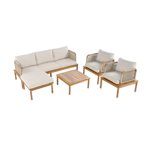 Luxury Outdoor Teak Wood Rope <b>Sofa</b> <b>Set</b> with Coffee Table for Villa Resort Patio Garden - Product Image 2