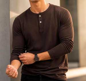 Men's <b>Long</b> <b>Sleeve</b> with Pattern <b>Henley</b> T-Shirt Regular Fit Casual Knitted Polyester/Cotton O-Neck Top Buttons in Mid - Product Image 2