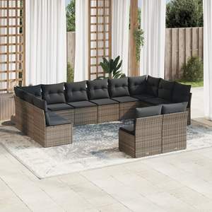 Conjunto de Sofás de Jardín de Ratán PE Gris con Patas Ajustables, Sofás de Jardín con Patas Ajustables - Product Image 1