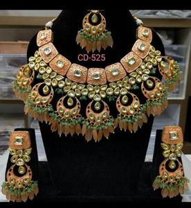 Indian Classic Women's Choker Wedding Engagement Anniversary Party Green Traditional Crystal Kundan Faux Pearl Alloy Gold <b>Gift</b> - Product Image 1