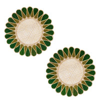 Set de table rond fait main de style bohème avec motif géométrique turquoise et bordure dorée, épaisseur moyenne, lavable, décoration d'intérieur, diamètre 35 cm