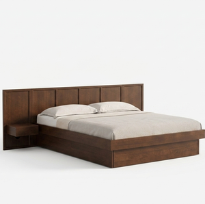 WoodgrandLiving Graz Teak <b>Queen</b>/King <b>Size</b> Durable Eco-Friendly Platform <b>Bed</b> <b>Frame</b> with Elegant Panel Headboard Modern Design - Product Image 3