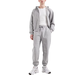 Conjunto Deportivo con Capucha para Hombre, Color Gris, Algodón, Estilo Casual, Color Sólido, con Bolsillos Laterales, Corte Regular, Ropa de Invierno - Product Image 1