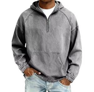 Sweat-shirt à capuche zippé pour homme, coupe classique, couleur unie, avec poches, style streetwear, écoresponsable, décontracté, pour l'automne - Product Image 4