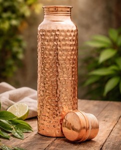 Handcrafted <b>Copper</b> Water Bottle with Hammer Finished Portable Outdoor Drinking Bottle for Hiking and Travel - Product Image 1