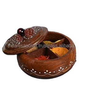Boîte à épices en bois de forme ronde, artisanale, conteneur de rangement pour masala, boîte à masala, support à épices pour cuisine et restaurant - Product Image 4
