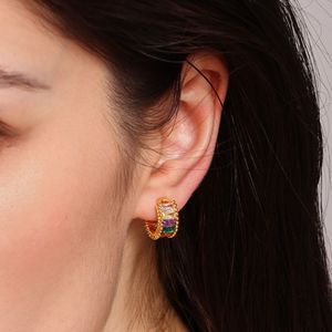 Pendientes de clip de latón chapado en oro al por mayor con piedras arcoíris, sin perforación, para mujer - Product Image 6
