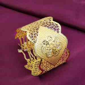 Bracelets manchette en filigrane plaqué or 14K, 18K, 24K, larges, en laiton, style Kada, design traditionnel, bracelets manchette tendance, vente en gros - Product Image 1