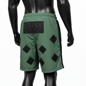 Soft lightweight polyester windbreaker <b>shorts</b> green black mesh panel embroidery <b>patch</b> heat transfer custom logo <b>men's</b> <b>shorts</b> - Product Image 4