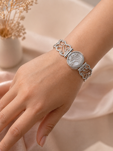 Elvora Gems Classic Rhodium Plated Tibetan Silver Alloy Cuff <b>Bracelet</b> <b>Crystal</b> Flower Design Bezel Setting Women Wedding Party - Product Image 4