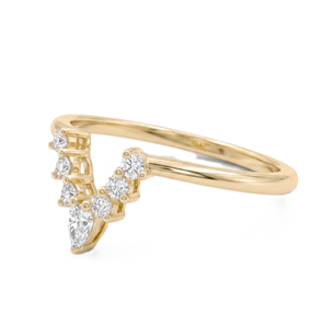 9K 10K 14K 18K Solid Gold Pear & Round Lab Grown Diamond Chevron Ring Minimalist Stackable Proposal Band Stainless Steel Rings - Product Image 2