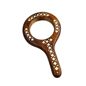 <b>Wooden</b> Hand <b>Mirror</b> Brown Finish Handheld Makeup Vanity <b>Mirror</b> Decorative Dressing <b>Mirror</b> for Home Salon Travel - Product Image 1