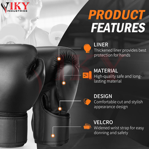 Gants de boxe d'entraînement et de compétition personnalisés avec logo, Muay Thai, couleur noire unie, étiquette privée, service OEM ODM - Product Image 2