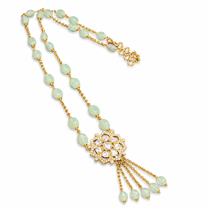 Elegant 925 Silver Gold Plated Green Stone Beads Moissanite Pendant <b>Necklace</b> for Women Party Wear Gift Jewelry Fashion Wholesale - Product Image 5