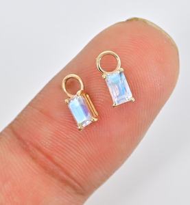 Boucles d'oreilles en argent sterling 925 plaqué or 14 carats avec pierre de lune arc-en-ciel taille émeraude, bijoux fins pour femmes - Product Image 3