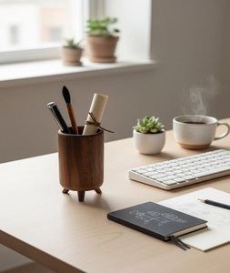 Boîte de rangement décorative en bois massif avec tiroir, vente en gros d'usine, porte-stylos et crayons en bambou pour bureau, modèle à motifs - Product Image 1