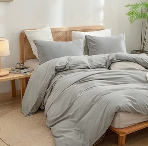 Juego de Edredón de Algodón de Color Sólido Simple, 3 Piezas, Lavable, Ropa de Cama para el Hogar, Estilo Tejido de 300 Hilos - Product Image 2