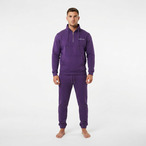 Ensemble de survêtement pour homme Hawk Eye Sports, couleur violette, col montant, demi-zip, pantalon de survêtement, respirant, coton lourd, coupe classique - Product Image 1