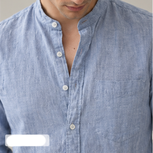 <b>Mens</b> 100% Cotton Linen-Style Casual <b>Shirt</b> Long Sleeve Stand Collar Solid Single Button ODM <b>Shirt</b> for <b>Summer</b> Wear Anti-shrink - Product Image 4