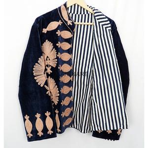 Wholesaler Of Velvet Shell Floral Embroidered Plus Size Mandarin Collar with 100% Cotton Lining Jacket Autumn Casual Outerwear - Product Image 1