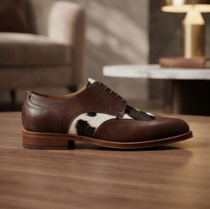 Chaussures habillées pour hommes en cuir véritable à imprimé vache, bout rond, à lacets, respirantes, toutes saisons, semelle extérieure en caoutchouc - Product Image 2