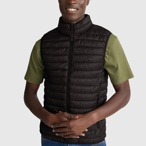 <b>Men's</b> <b>Black</b> Quilted Puffer <b>Vest</b> Stand Collar Zipper Closure Windproof Casual Winter Outerwear Sleeveless Lightweight Gilet - Product Image 3