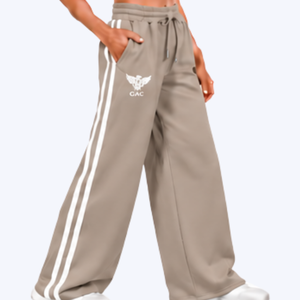 <b>Women</b> Taupe Wide Leg Track Pants White Side Stripes Drawstring Waist Pockets Casual Sportswear Lounge <b>Trousers</b> Soft <b>For</b> Training - Product Image 3