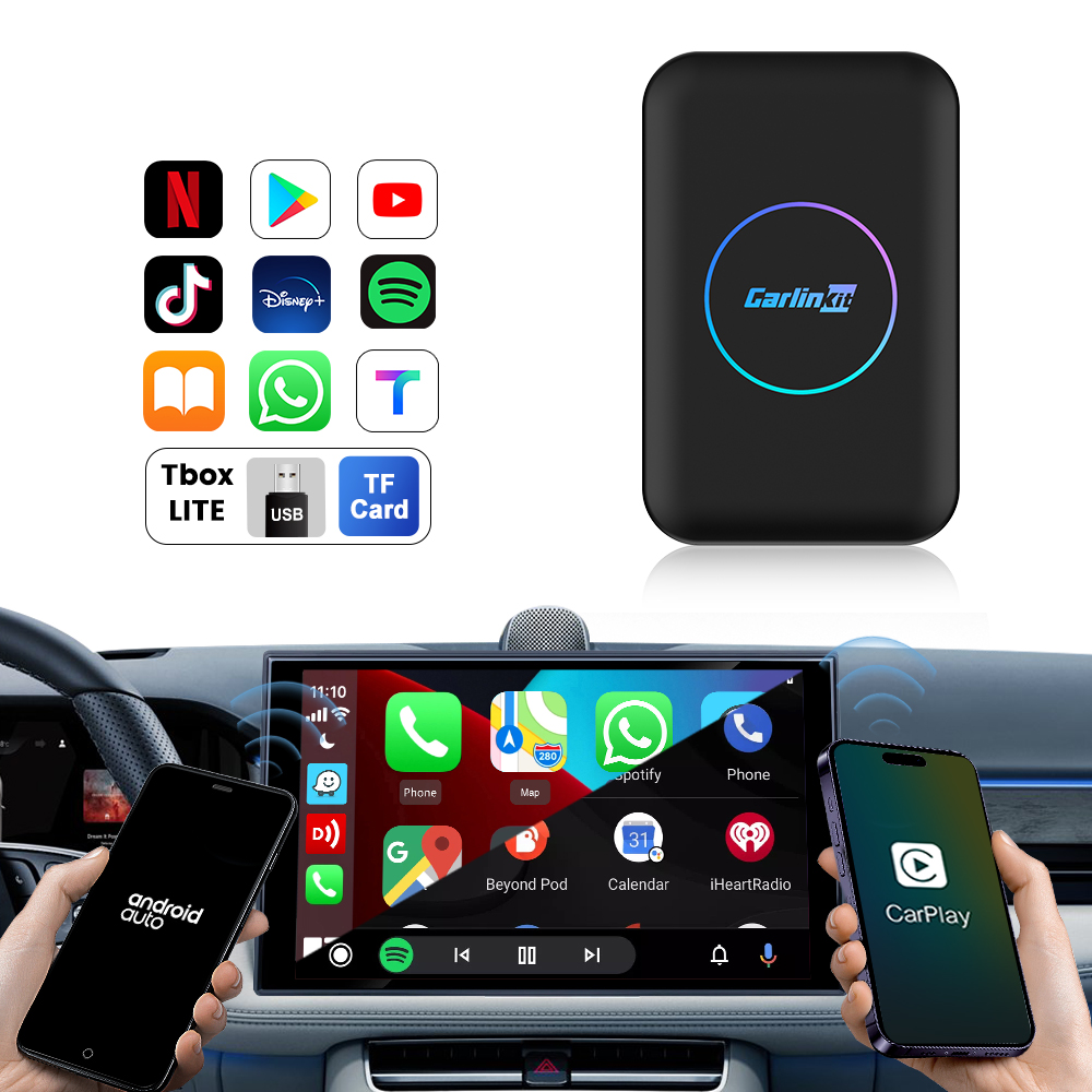 Carlinkit không dây Carplay Bộ chuyển đổi âm thanh nổi di động xe chơi đa phương tiện mô-đun Dongle nhỏ Carplay xe thông minh hộp đen Netflix