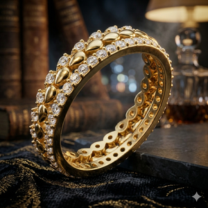 Anillo de Eternidad con Patrón Marquise en Oro Amarillo para Mujer, Joyería de Moda de Lujo con Cristales para Aniversario de Bodas, Regalo - Product Image 1