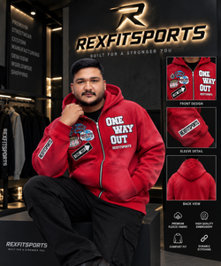REXFITSPORTS 2026 Sweat à capuche zippé rouge pour homme, motif graphique, streetwear épais, brodé, entièrement zippé, fabrication sur mesure - Product Image 6