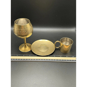 Elegant Antique Brass <b>Cup</b> and <b>Saucer</b> Set with Intricate Hand Work Design for Vintage-inspired Tea Parties and Coffee Moments - Product Image 2