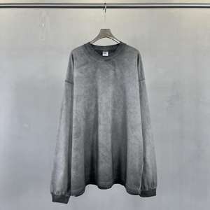 <b>Men's</b> 100% Cotton <b>Long</b> Sleeve Shirt High Quality Solid Front Logo Oversized Crewneck Blank Washed Style <b>Men's</b> T-Shirt - Product Image 4