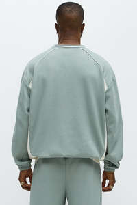 Custom Wholesale Mens <b>Mint</b> <b>Green</b> Crew Neck Sweatshirt Loose Fit Contrast Panel Fleece Pullover <b>Top</b> Casual Autumn Wear - Product Image 3