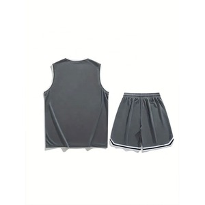 Ensemble de maillot de basket-ball sans manches gris unisexe, respirant, à séchage rapide, avec short à taille élastique, pour adultes, toutes saisons - Product Image 1