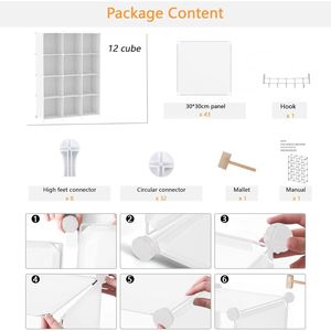 Organizzatore di Stoccaggio in Plastica a 12 Cubi Fai-da-Te, Scaffale per Libri, Armadio, Ripiani per Vestiti, Facile Montaggio, Contenitori Cubici - Product Image 6