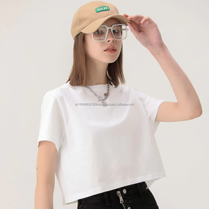 Wholesale Girl's Fashionable Cropped Tops 210gsm Plain Cotton Crewneck T-<b>shirt</b> for Logo Printing - Product Image 1