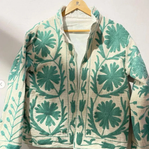 <b>Women's</b> Winter Wear Suzani TNT <b>Jacket</b> Breathable and Windproof Embroidered Ethnic Short Coat with Knitted Processing - Product Image 1