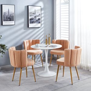 Set di 2 Sedie da Pranzo Moderne Beige con Schienale Confortevole e Cuscini in Tessuto a Pelo Corto, Gambe in Tubo di Ferro Color Legno - Product Image 4