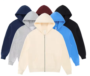 Sweat à capuche zippé pour homme, 100% coton épais, couleur unie, anti-boulochage, mode hiver, avec logo personnalisé imprimé, en molleton bouclette vierge - Product Image 1