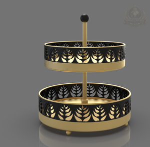 Plateau de service rond à 2 niveaux en acier inoxydable, écologique, noir et or, décoratif et luxueux - Product Image 1