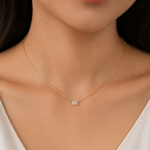 Collar de Oro Amarillo Sólido de 18K con Diamante Cultivado en Laboratorio, Corte Esmeralda, Certificado IGI, Minimalista, para Uso Diario, Regalo y Fiesta para Mujer - Product Image 1