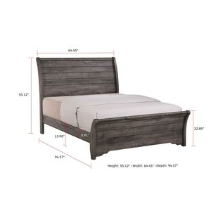 Letto a slitta matrimoniale contemporaneo con linee orizzontali e testiera curva leggermente inclinata, finitura grigia, realizzato in legno - Product Image 4