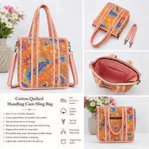 Stylish Cotton <b>Quilted</b> <b>Handbag</b> with Detachable Sling - Product Image 5