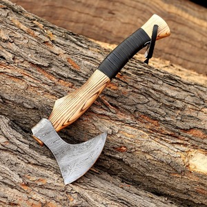 Factory cost Damascus steel functional Hand forged bearded outdoor <b>axe</b> Wood <b>handle</b> handmade Viking tomahawk - Product Image 4