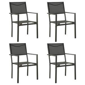 Ensemble de 4 chaises de jardin en acier noir avec accoudoirs, mobilier d'extérieur au design contemporain, pieds effilés durables - Product Image 1