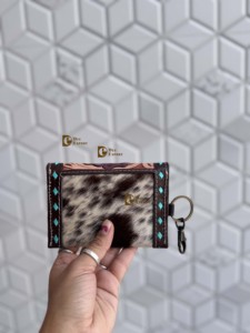 Hand Tooled Carving Western Hair on Hide Fur Leather <b>Small</b> Wristlet Coin <b>Purse</b> Multi Uses Mini Wallet for Women Western Gifts - Product Image 4