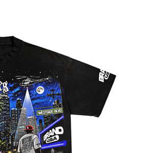 Camiseta Negra de Manga Corta para Hombre con Estampado de la Ciudad de Los Ángeles, Corte Regular, Cuello Redondo, Estilo Urbano, Tela Jersey - Product Image 3