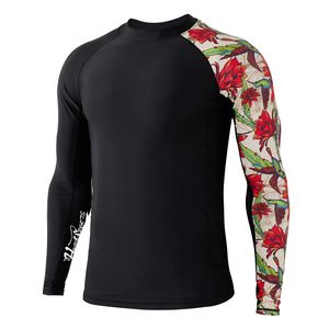 Men's Black Long Sleeve Rash Guard Full Sleeve Quick Dry Polyester <b>Compression</b> <b>Shirt</b> Printed Right Sleeve Outdoor Sport Top - Product Image 4